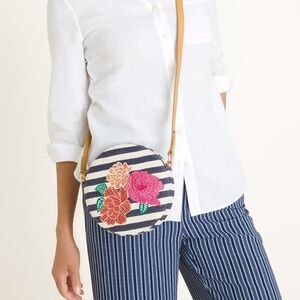 Chico’s Striped Floral-Embroidered Crossbody Bag